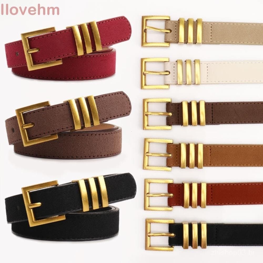 LUCKY-ILOVEHM Cinto , Fivela Retrô Design Luxuoso De Couro De Camurça , Cintura Elegante Casual