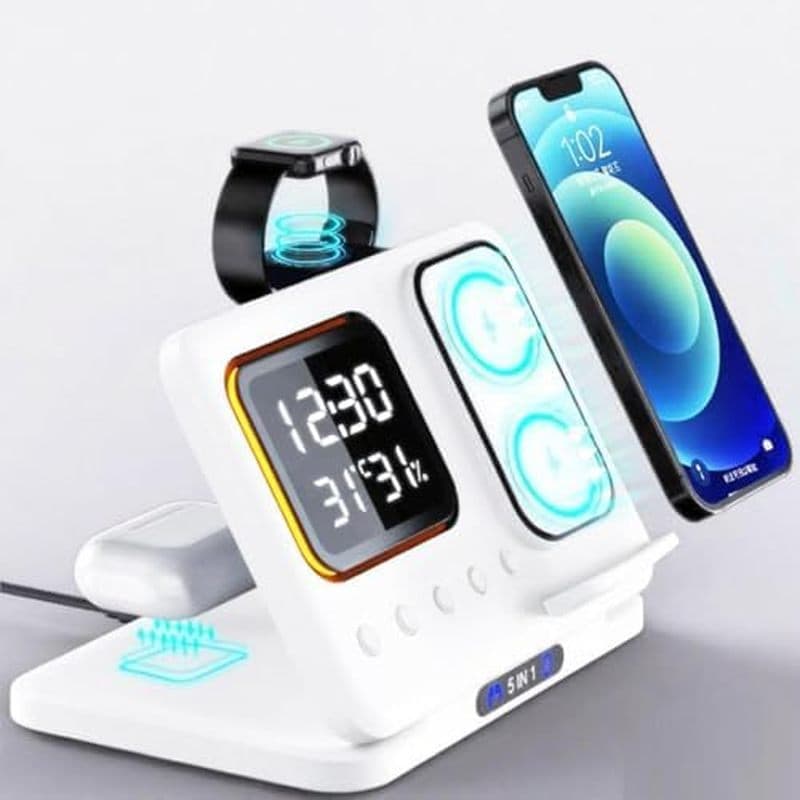 Candeeiro De Mesa LED Dobrável Multifuncional IHAO 6 Em 1 Com Carregador Sem Fio Despertador Digital Iluminação Para Cui