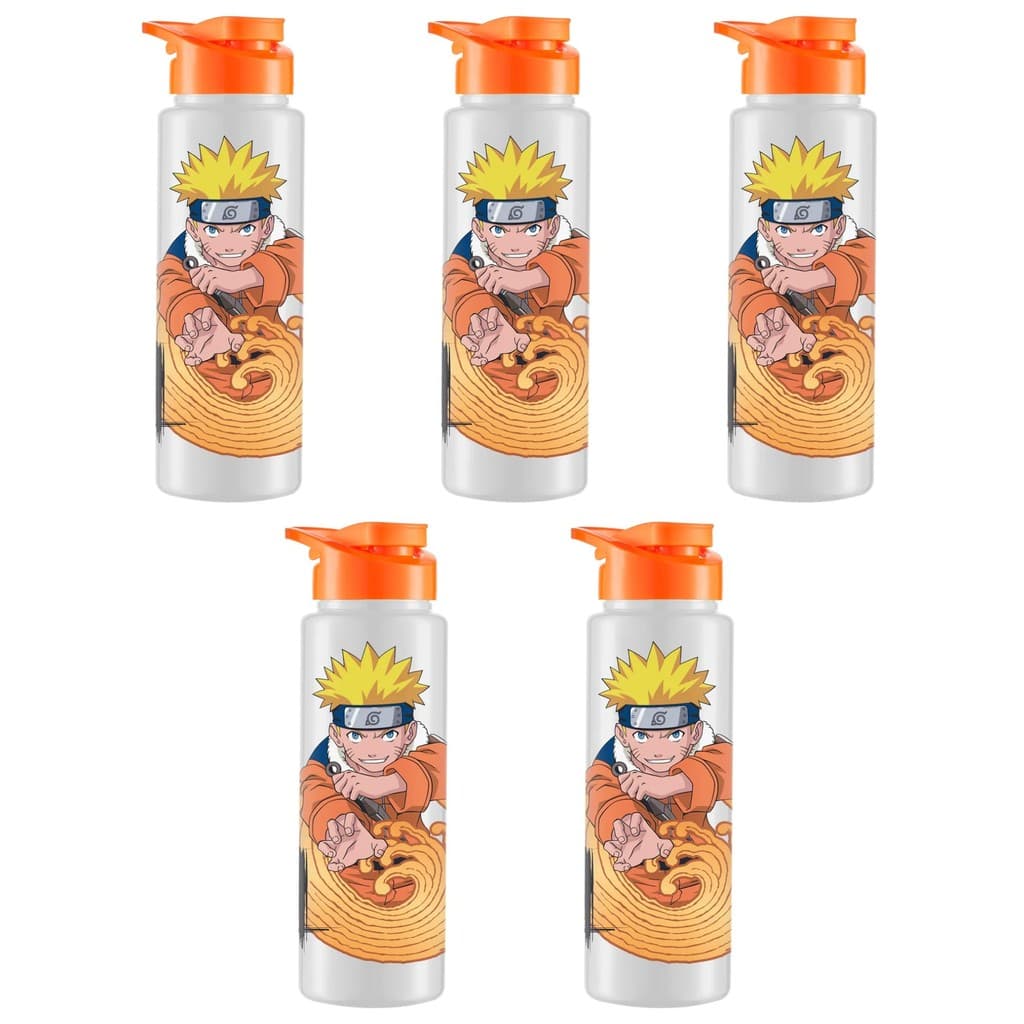 Kit 5 Squeeze Sport Naruto Branco 750ml com Estampa Oficial e Tampa Prática