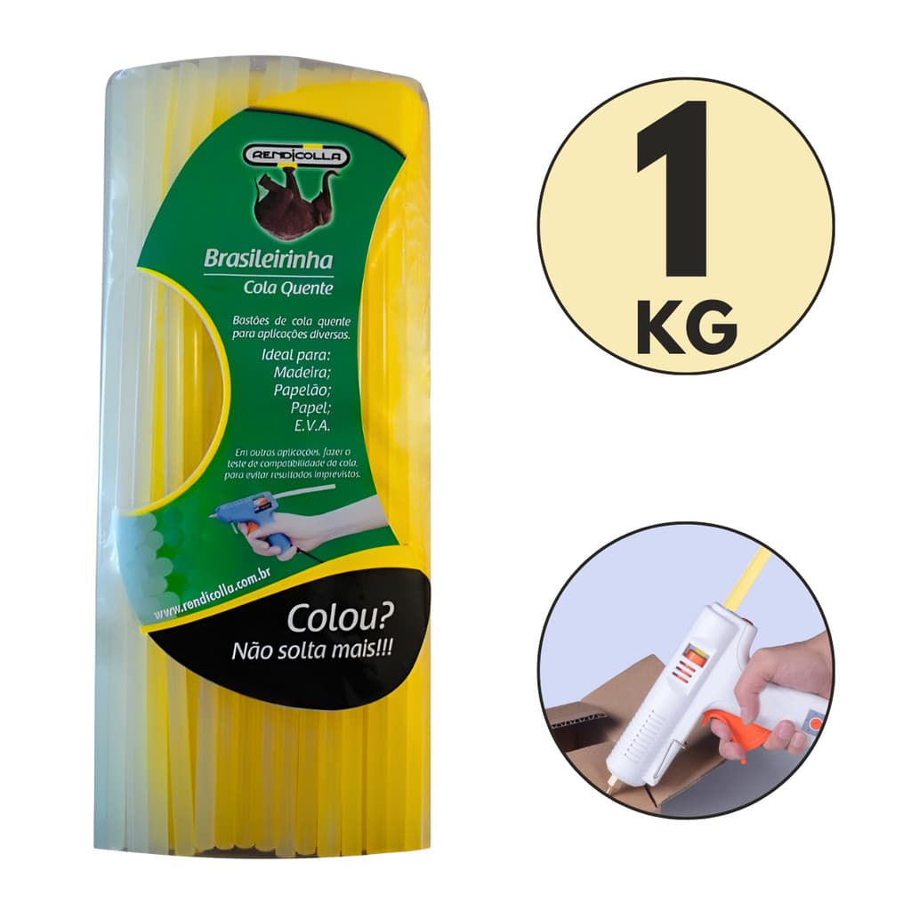 Refil Cola Quente Bastão Brasileirinha Grossa 30cm Pacote De 1kg Cor Amarela Forte Resistente