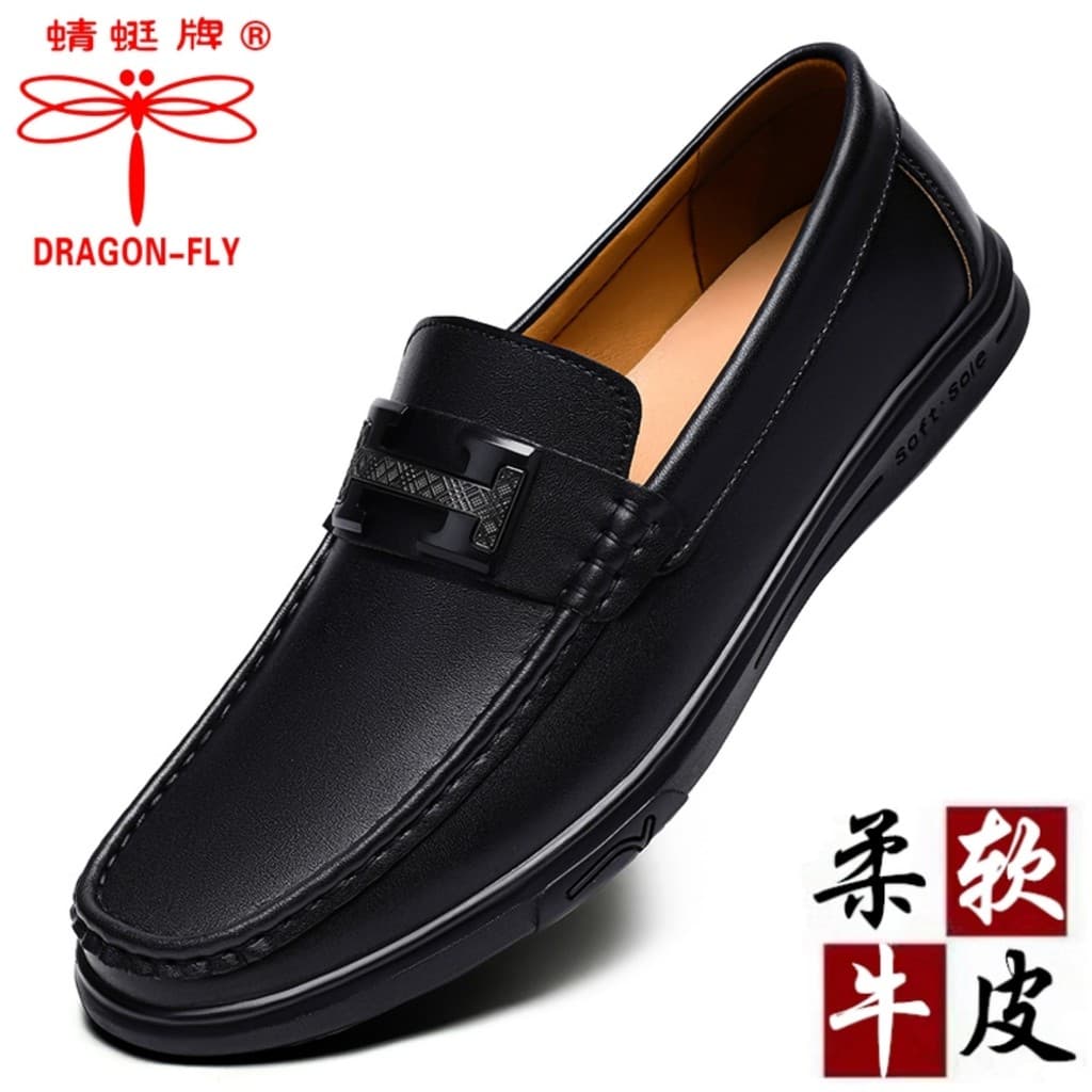 Libélula marca sapatos masculinos primavera novo estilo de couro genuíno ervilhas sapatos casuais masculinos couro macio