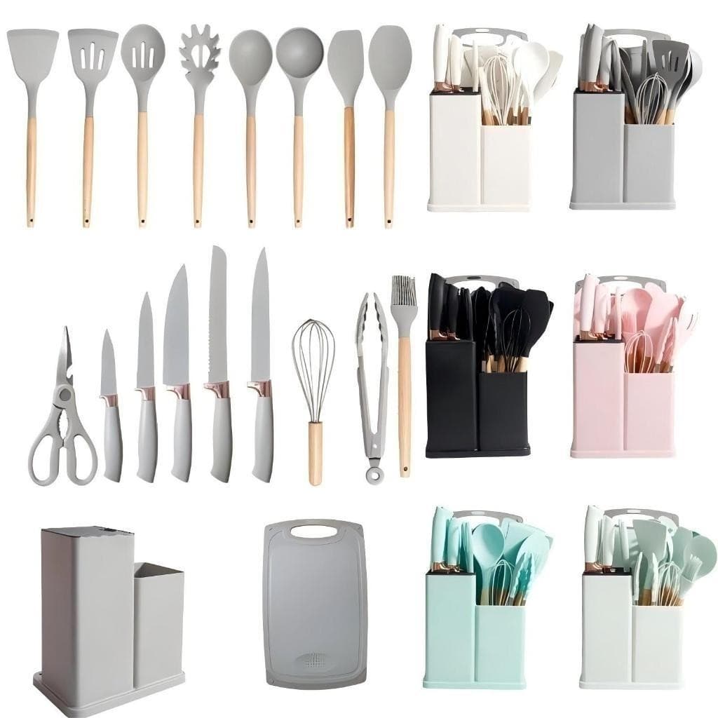 Conjunto completo de utensílios de cozinha de Silicone antiderrapantes e resistentes ao desgaste