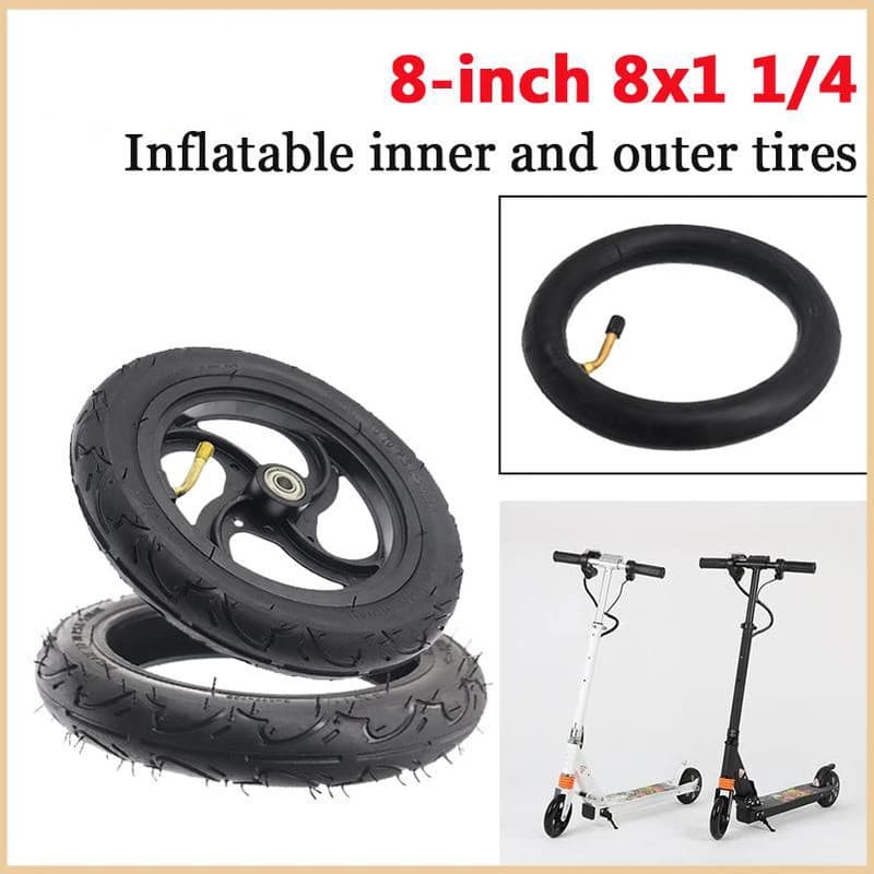 Rodas Pneumáticas Premium 8x1 1/4 8" com Aros de Liga para Patinete Elétrico, Pneus Pneumáticos Largos