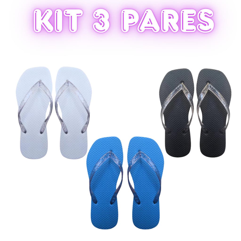Kit 3 Pares Chinelo Feminino De Dedo Barato Promoção Versátil Macio Confortável Envio Imediato