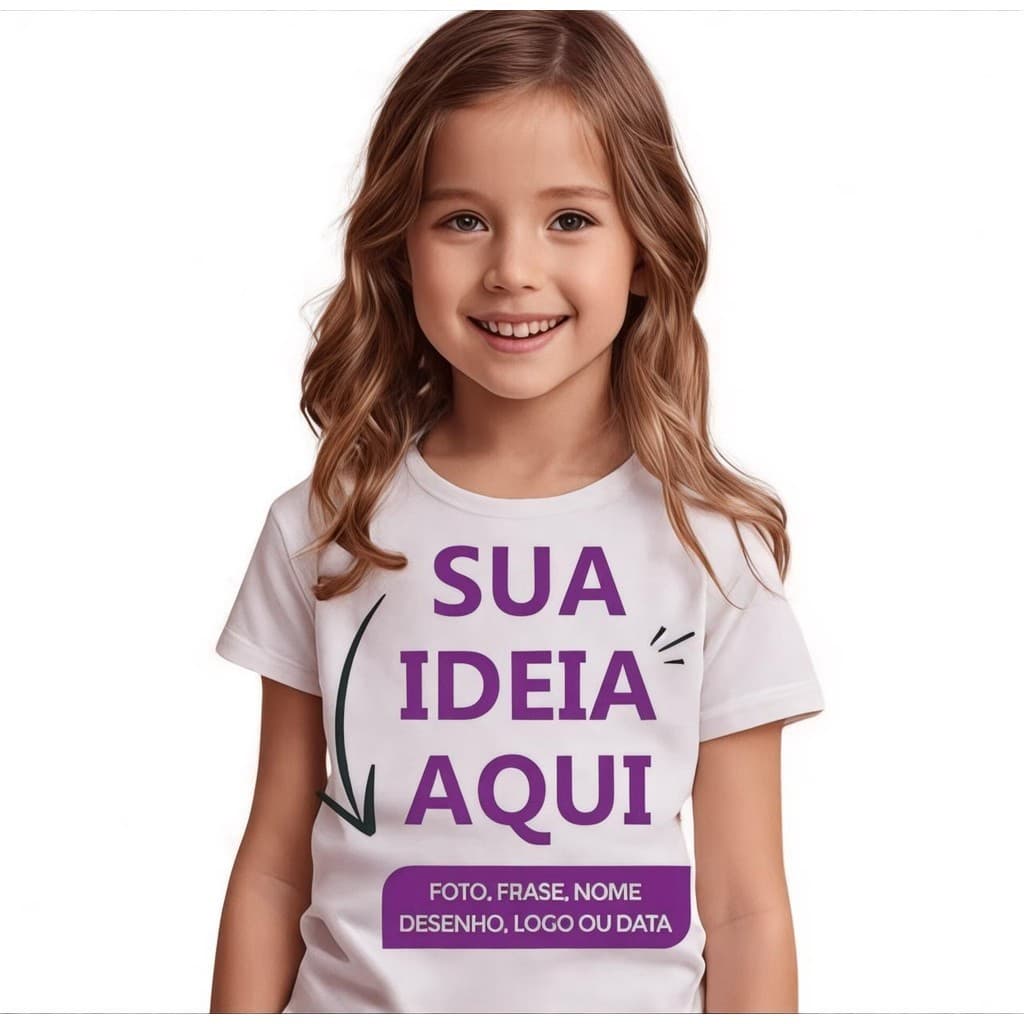 Camiseta Infantil Personalizada – Nome, Arte ou Ideia Exclusiva em Algodão 30.1 Penteado Premium
