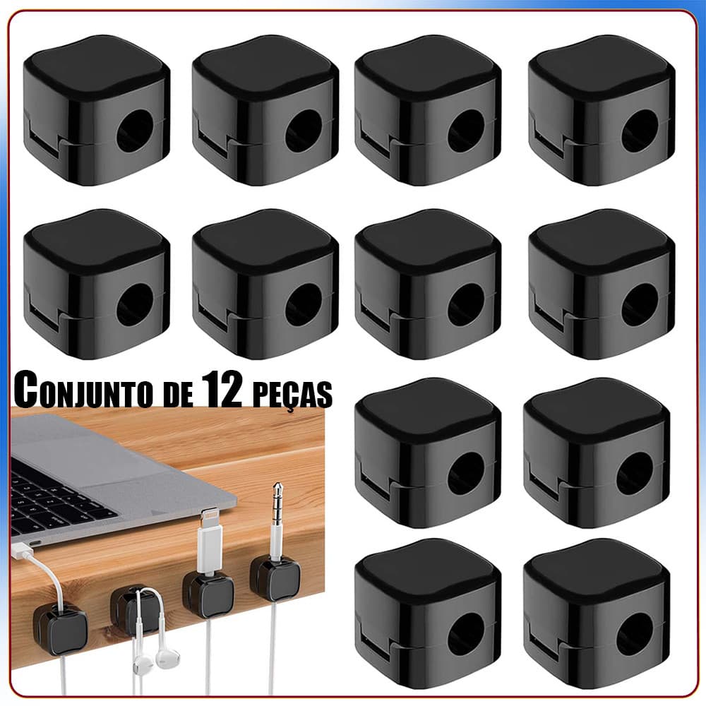 12x organizador de cabo magnético preto, cabo de dados, clipe de cabo de armazenamento, plugue de fivela