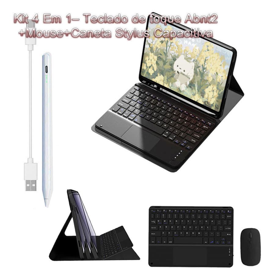 Capa para Samsung Galaxy Tab S6 Lite/A9 Plus/S9 FE/S10 FE/A7/A9 Teclado Touch ABNT2 com Trackpad + Mouse + Caneta Stylus
