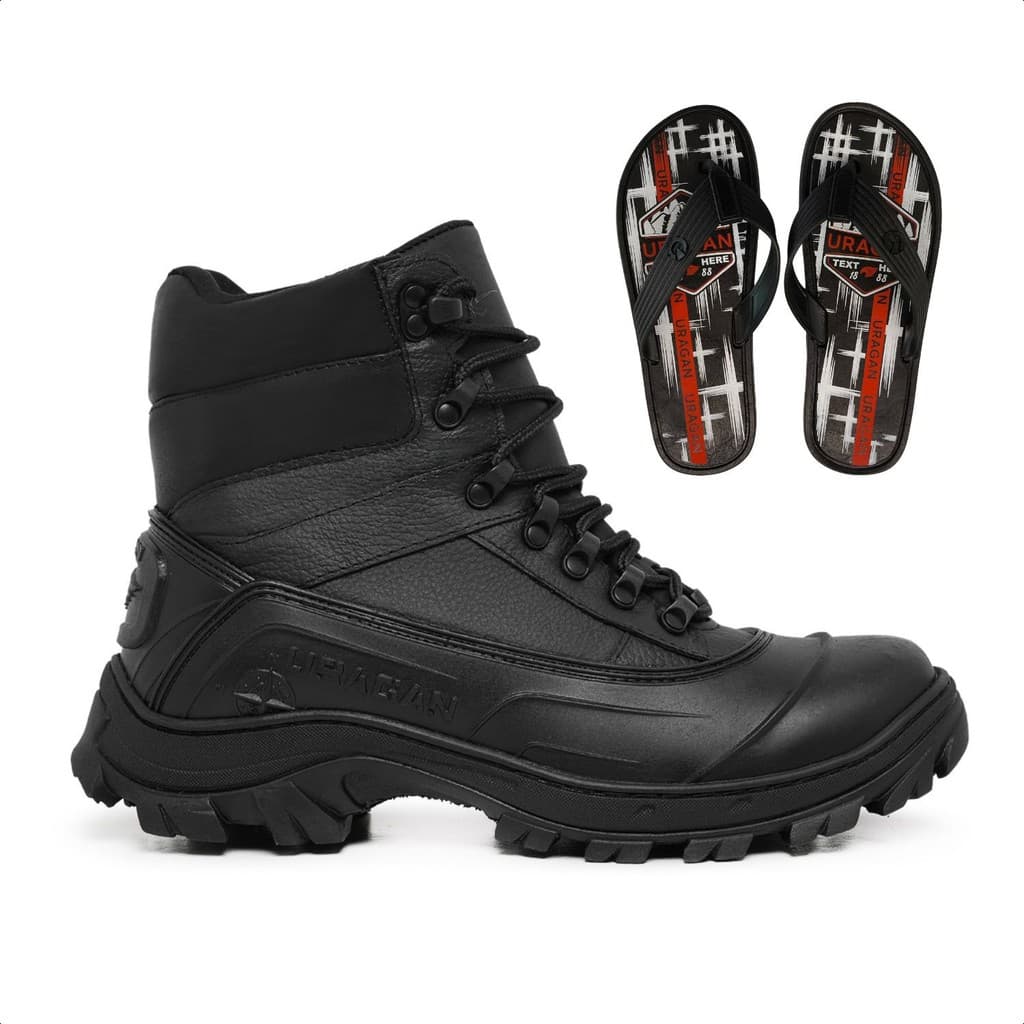 Kit Bota Coturno Couro Legítimo Defender + Brinde Chinelo