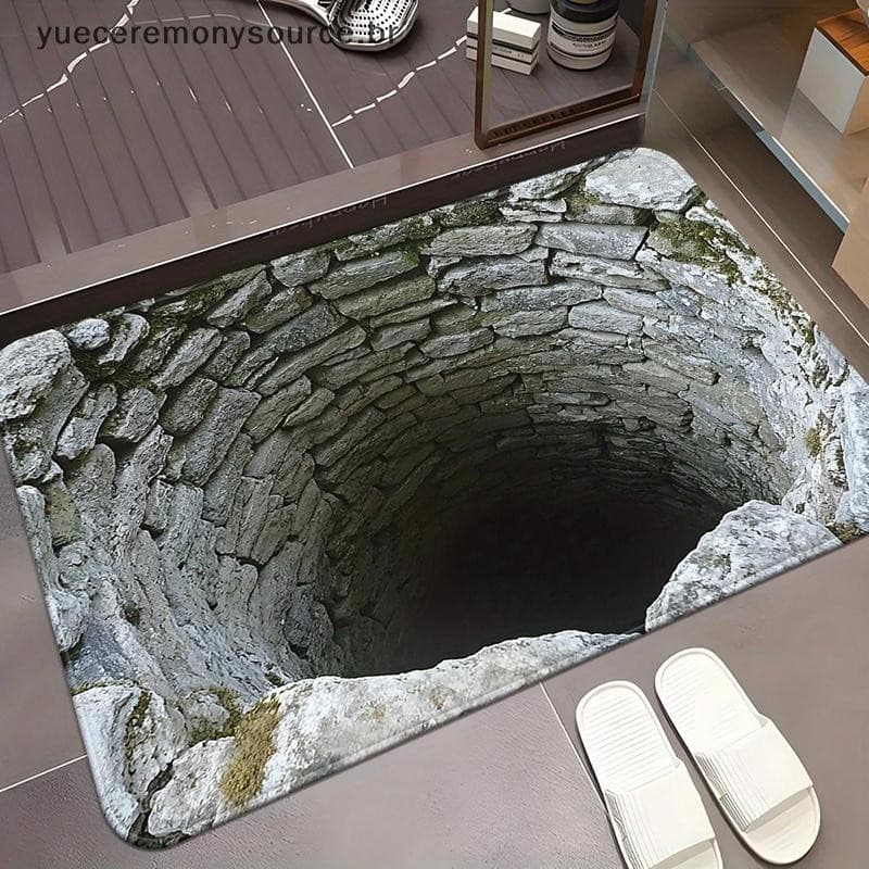 # yuece Tapete De Pano De Poliéster Visual 3D Para Porta De Banheiro Doméstico , Absorvente E Antiderrapante Pés , Fácil