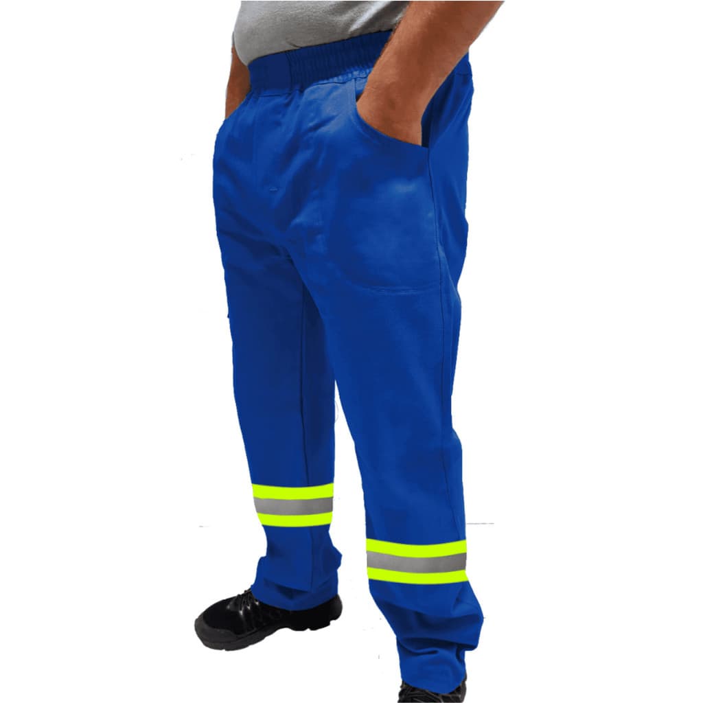 Calça de Uniforme Condomínio Brim Profissional Reforçada Com Faixa Refletiva Verde