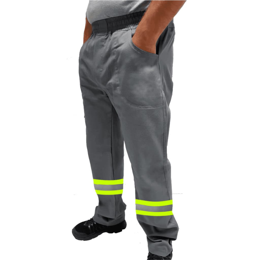 Calça de Uniforme Terminal de Carga Brim Profissional Reforçada Com Faixa Refletiva Verde