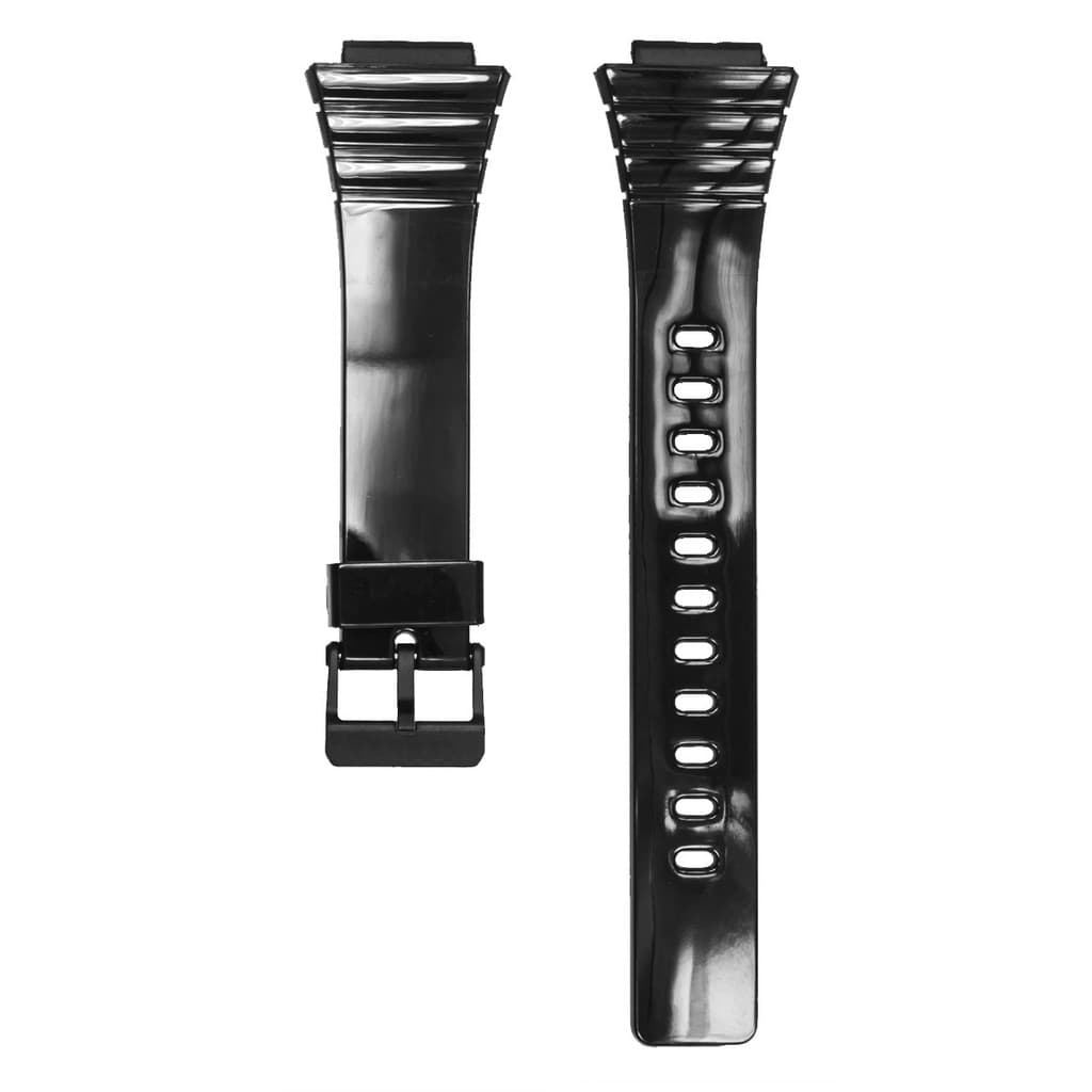 Pulseira Para Casio Vintage Illuminator W-215H Borracha Preto Brilhante Encaixe de 16mm Com Fivela