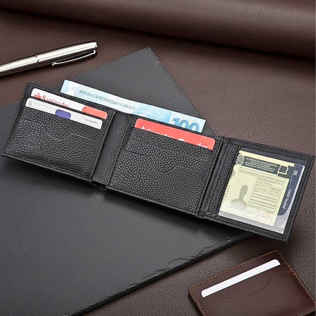 Carteira Masculina De Couro Bovino Porta CNH Cédulas Premium Slim