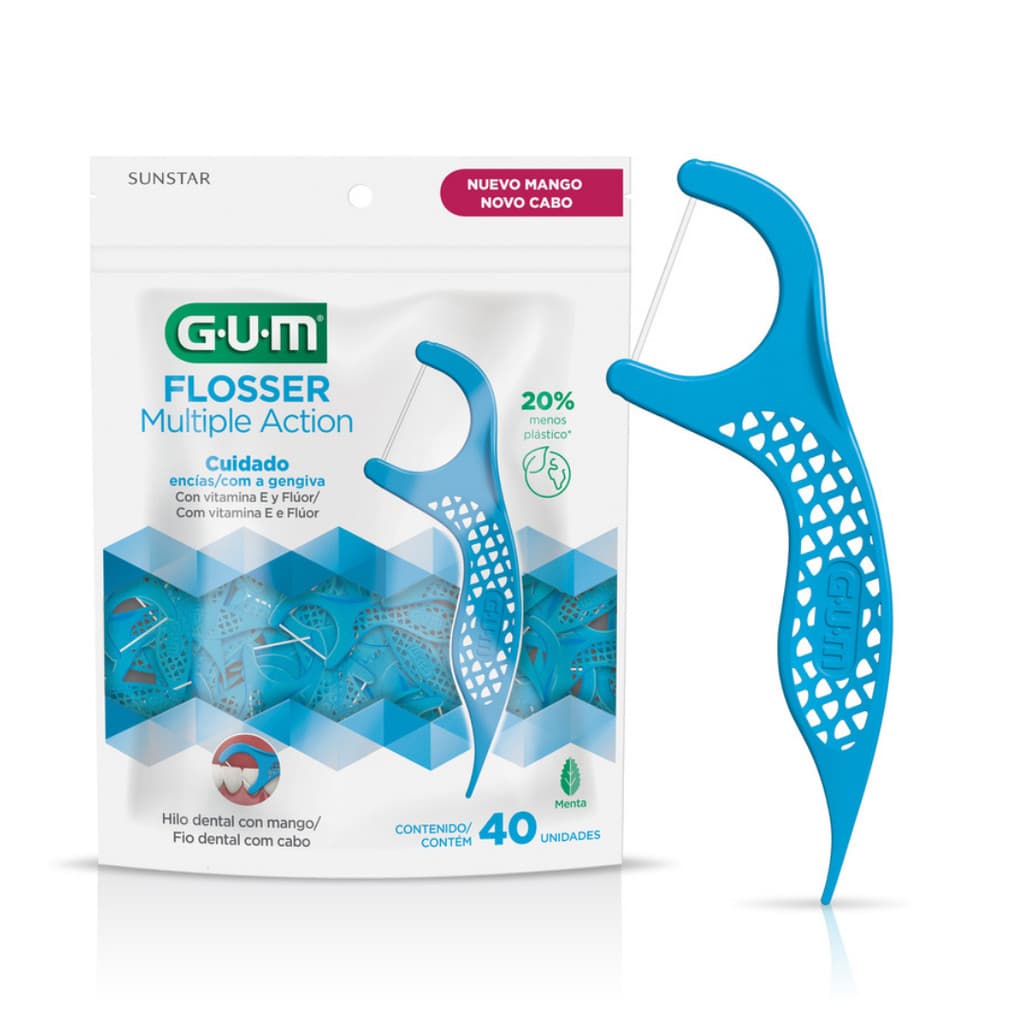 GUM Flosser Múltipla Ação 40un Fio Dental Higiêne Bucal Remoção de Resíduos