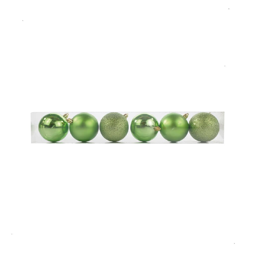 Kit com 6 bolas de natal mistas verde com glitter para arvore 10cm