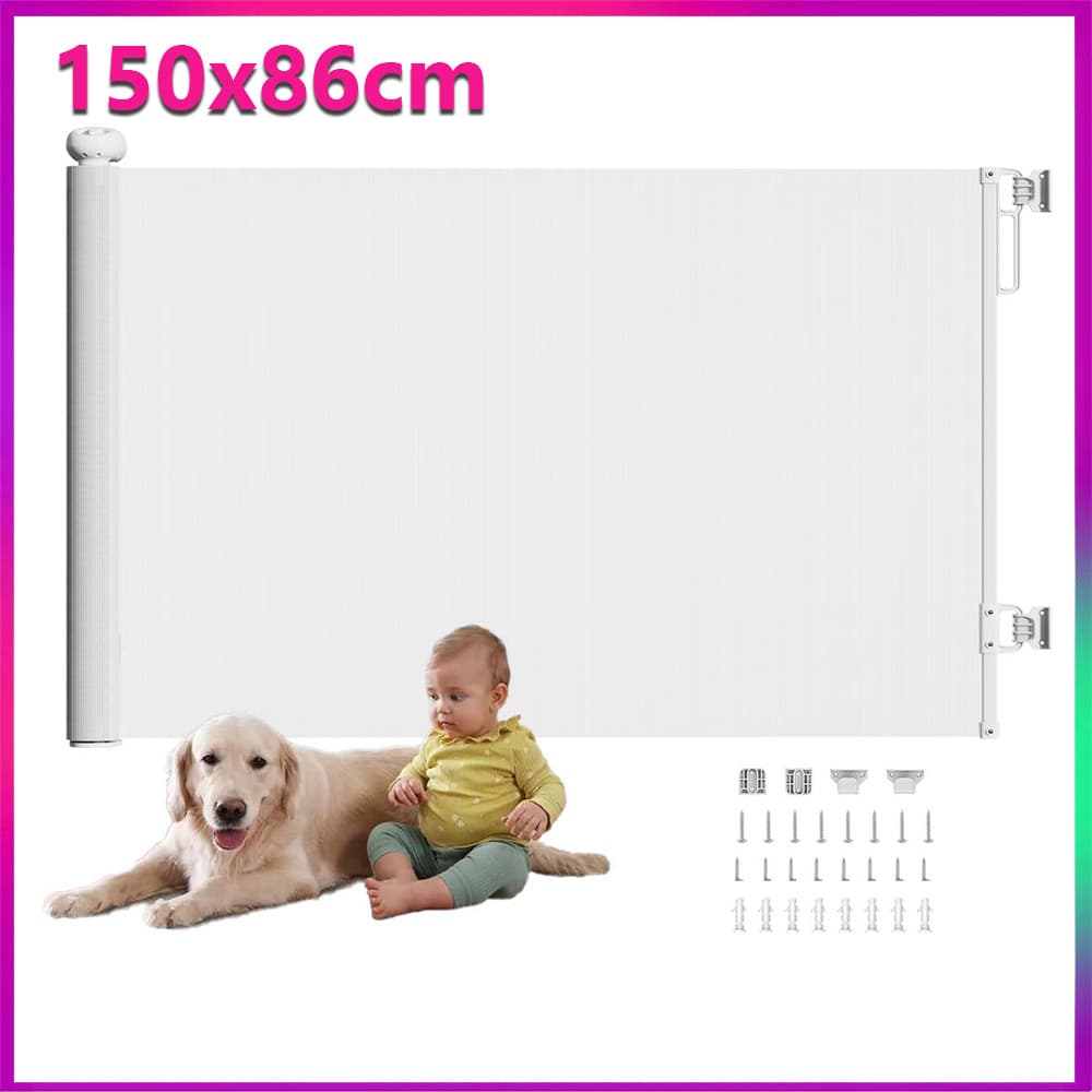 150x86cm Branco Portão Retrátil de Segurança Grade de Proteção Retrátil para Escadas Grade Tela de Proteção Portao Grade