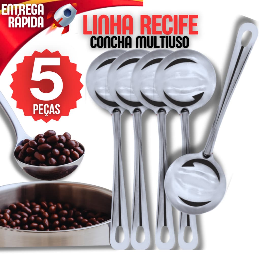 Kit 5 Concha Linha Recife Pra Servir Molho Caldo Metal Inox Feijão Concha Casa Cozinha Sopa