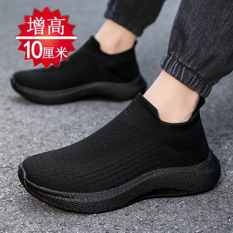Altura crescente sapatos masculinos 10cm sapatos casuais respirável voando malha altura interna aumentando 8cm6cm meias