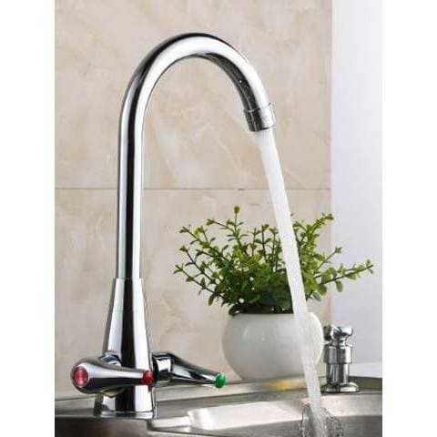 Quente e frio alça dupla interruptor duplo único furo torneira da cozinha todo cobre duplo aberto lavatório vegetal únic