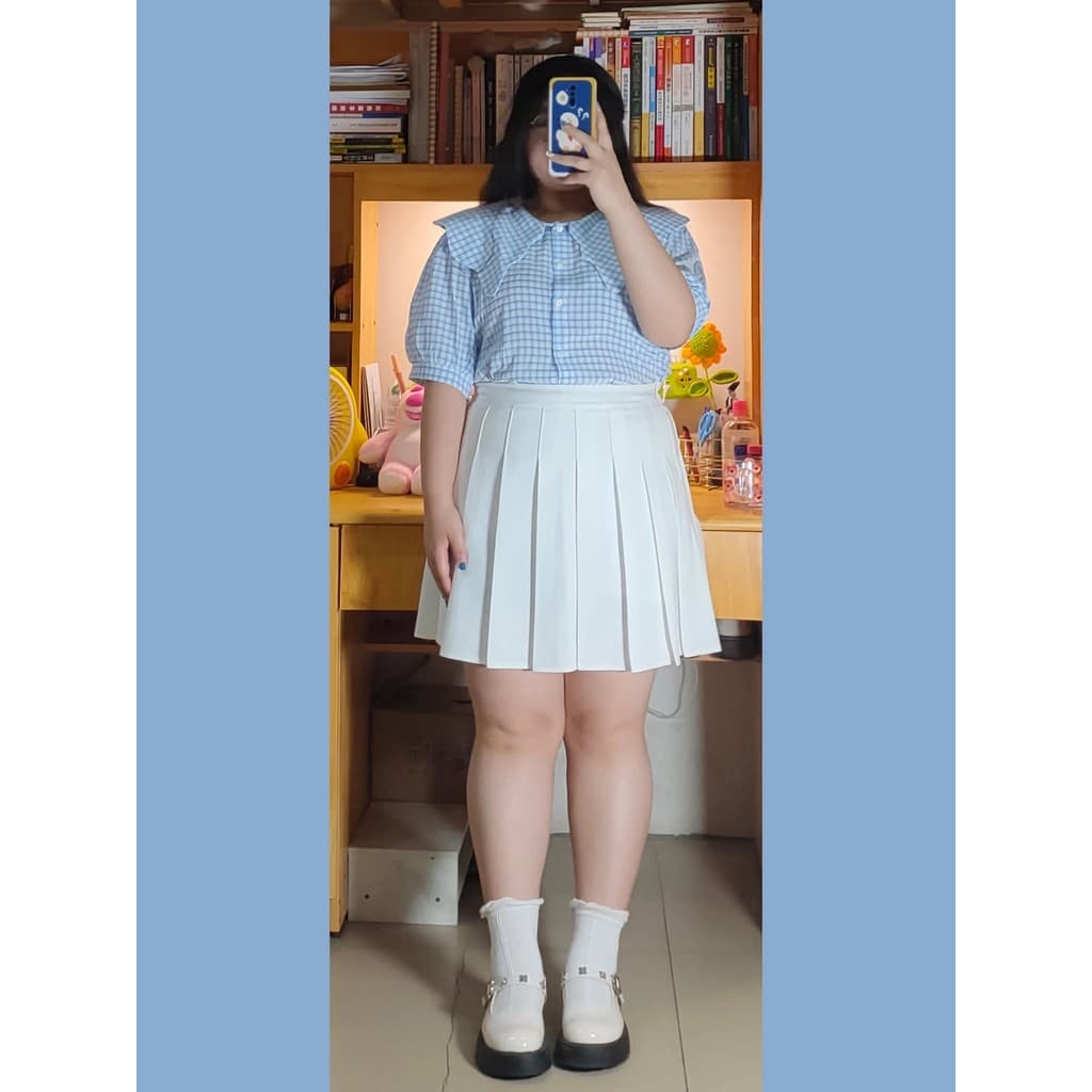 Saia plissada branca feminina primavera verão Plus Size gordura MM mais magro olhar usar cintura alta a linha saia ligei