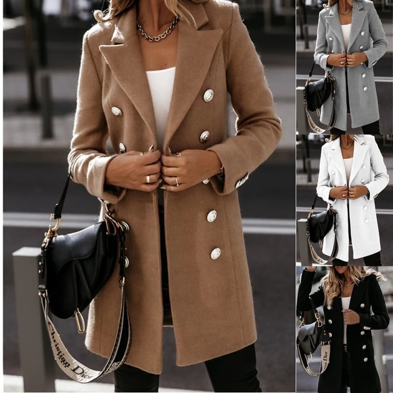 Mulheres Quentes Manga Comprida Lã Trench Coat Duplo Breasted Senhoras Jaqueta De Inverno