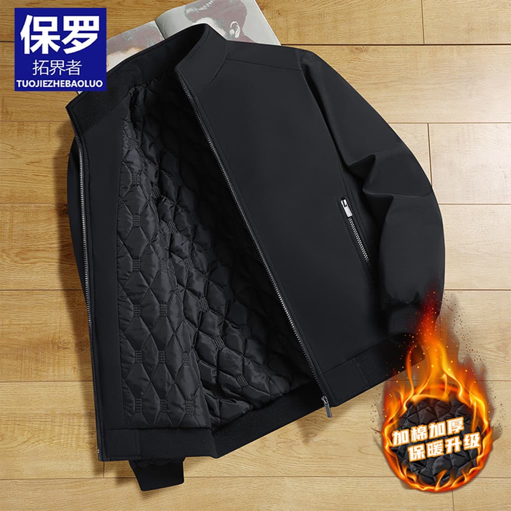 Paul novo estilo jaqueta masculina outono inverno forro de lã espessamento meia-idade mais gordura mais gola Casual pai