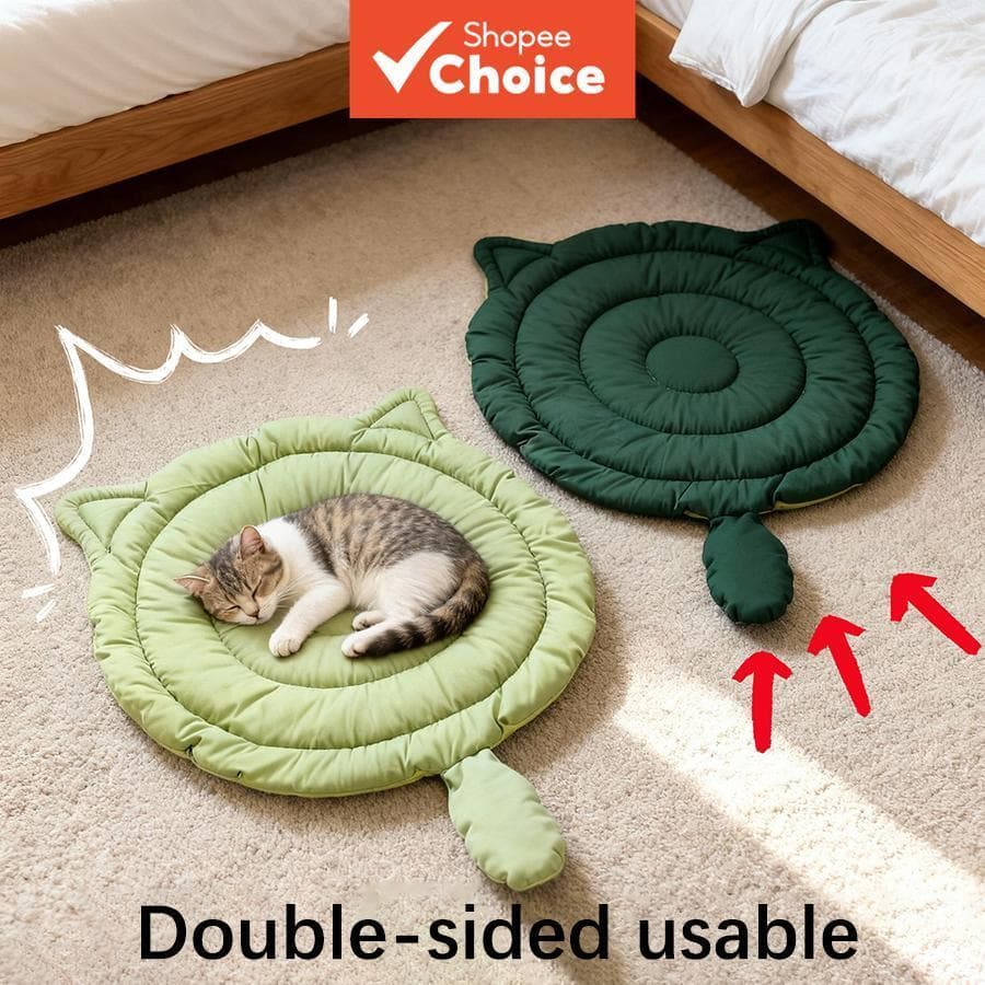 Tapete de Cama Dupla Face para Gato, Almofada Fofa em Forma de Gato para Gatos e Cães Pequenos, Cama para Animais de
