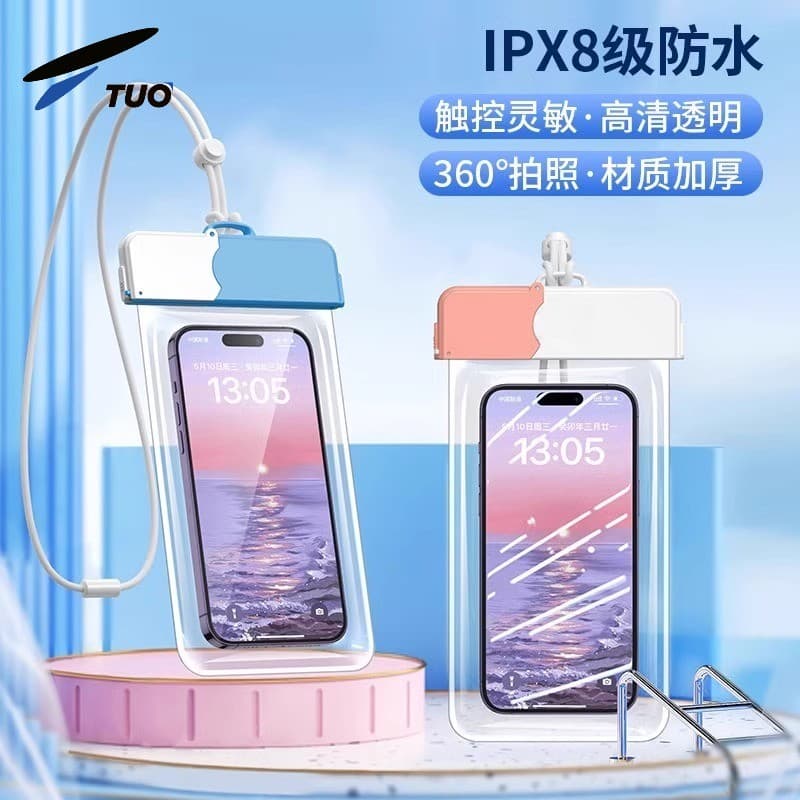 TUO contraste cor telefone móvel à prova dwaterproof água saco tela de toque natação primavera quente selado transparent