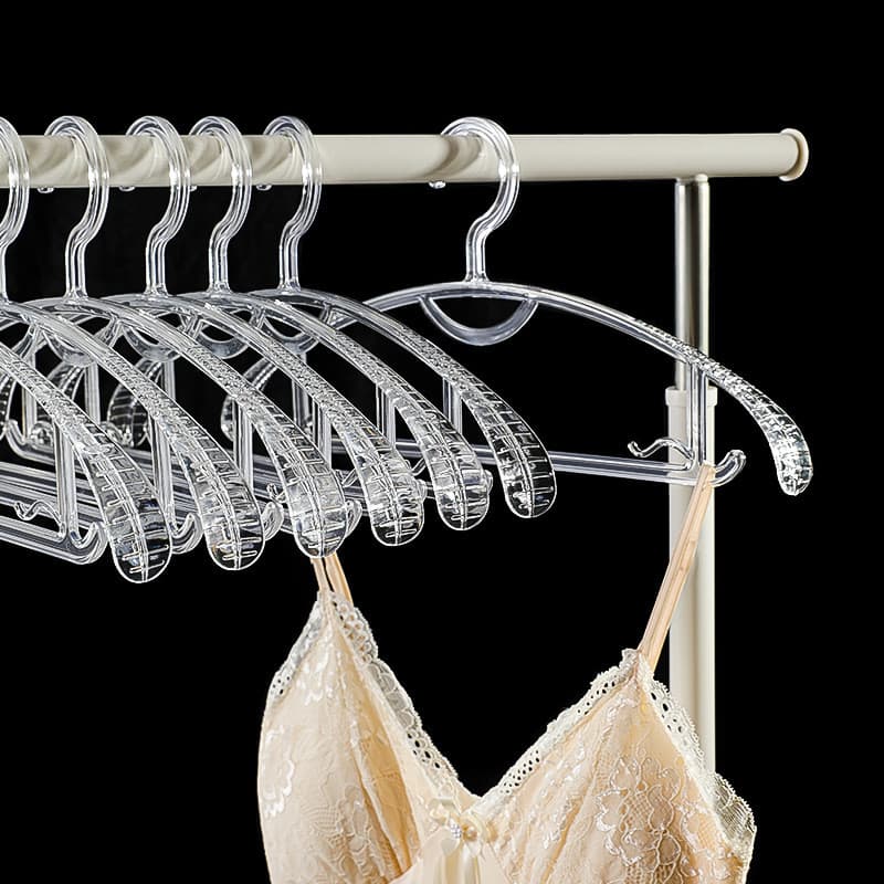 Cabide transparente acrílico para roupas domésticas, cabide sem costura antiderrapante, ombro largo, loja de roupas, cab