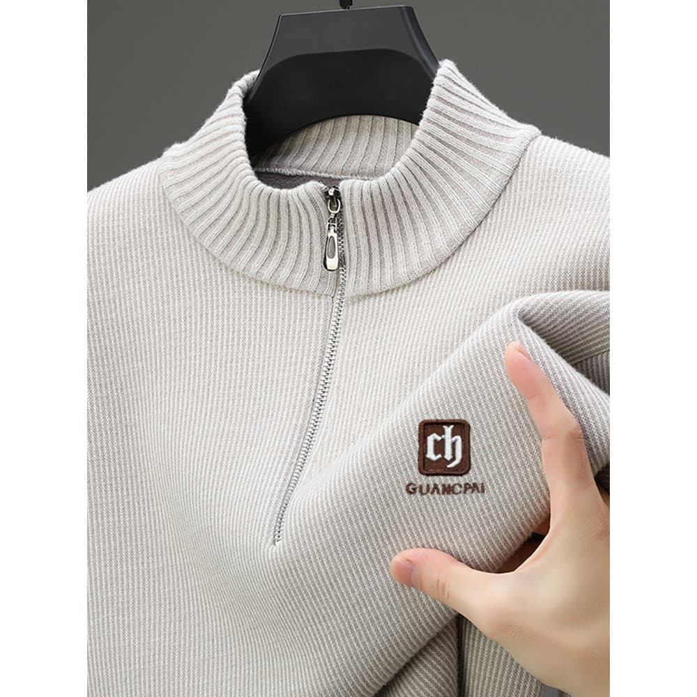 Meia gola alta camisola masculina outono inverno forro de lã engrossado em torno do pescoço zíper camisa de fundo de mal