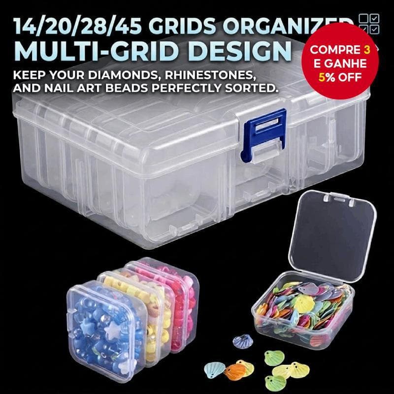 Caixa de Armazenamento para Pintura de Diamantes DIY com 14/20/28/45 Compartimentos, Adequada para Strass, Acessórios de