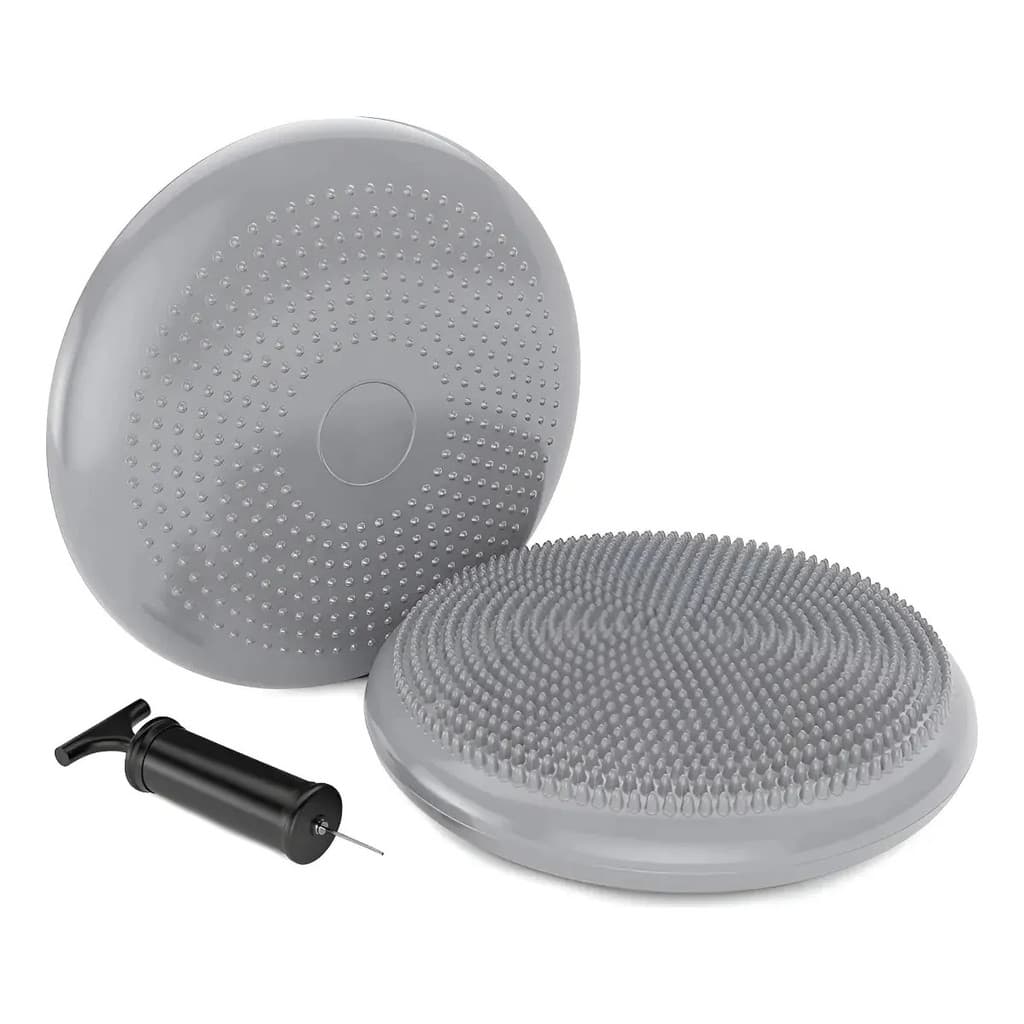 Disco De Equilíbrio Balance Almofada Inflável Pilates 33cm Cinza com Bomba Para Encher