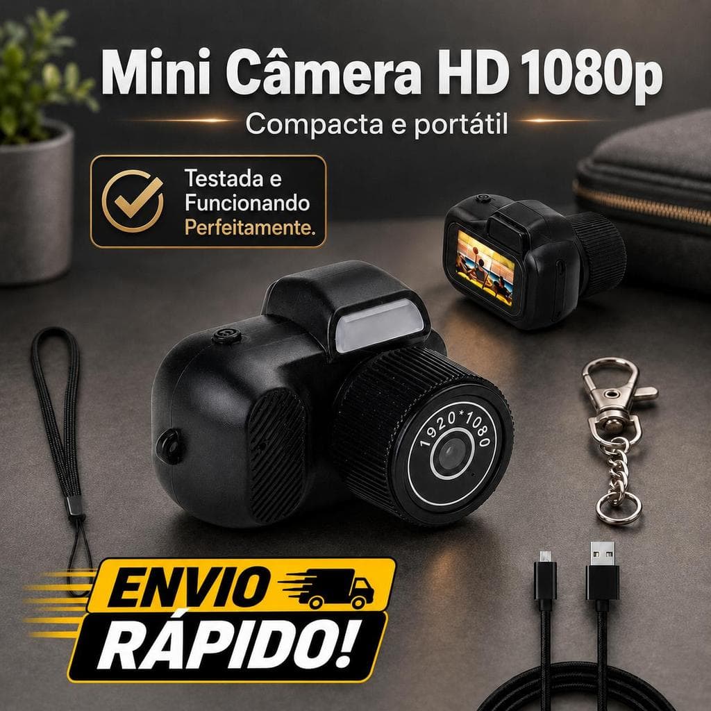 Mini Câmera Vintage Chaveiro HD 1080p Tela LCD Portátil Video e Foto