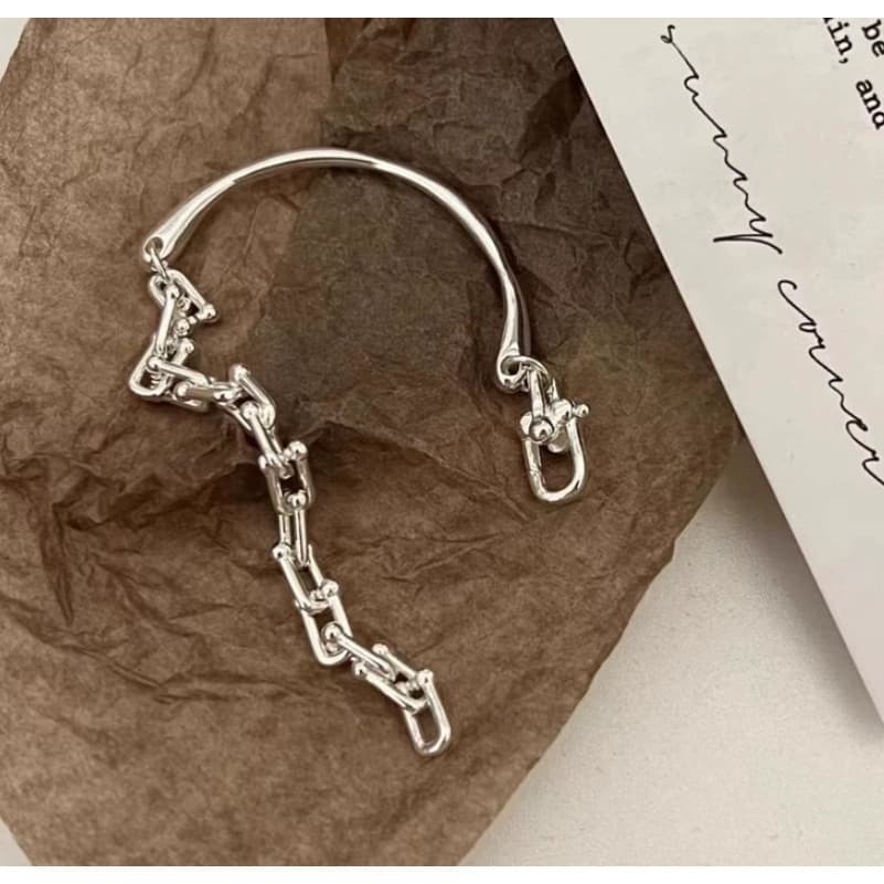 Pulseira Feminina De Prata Em Forma De U Com Corrente Ferradura , Joias Punho Aberto