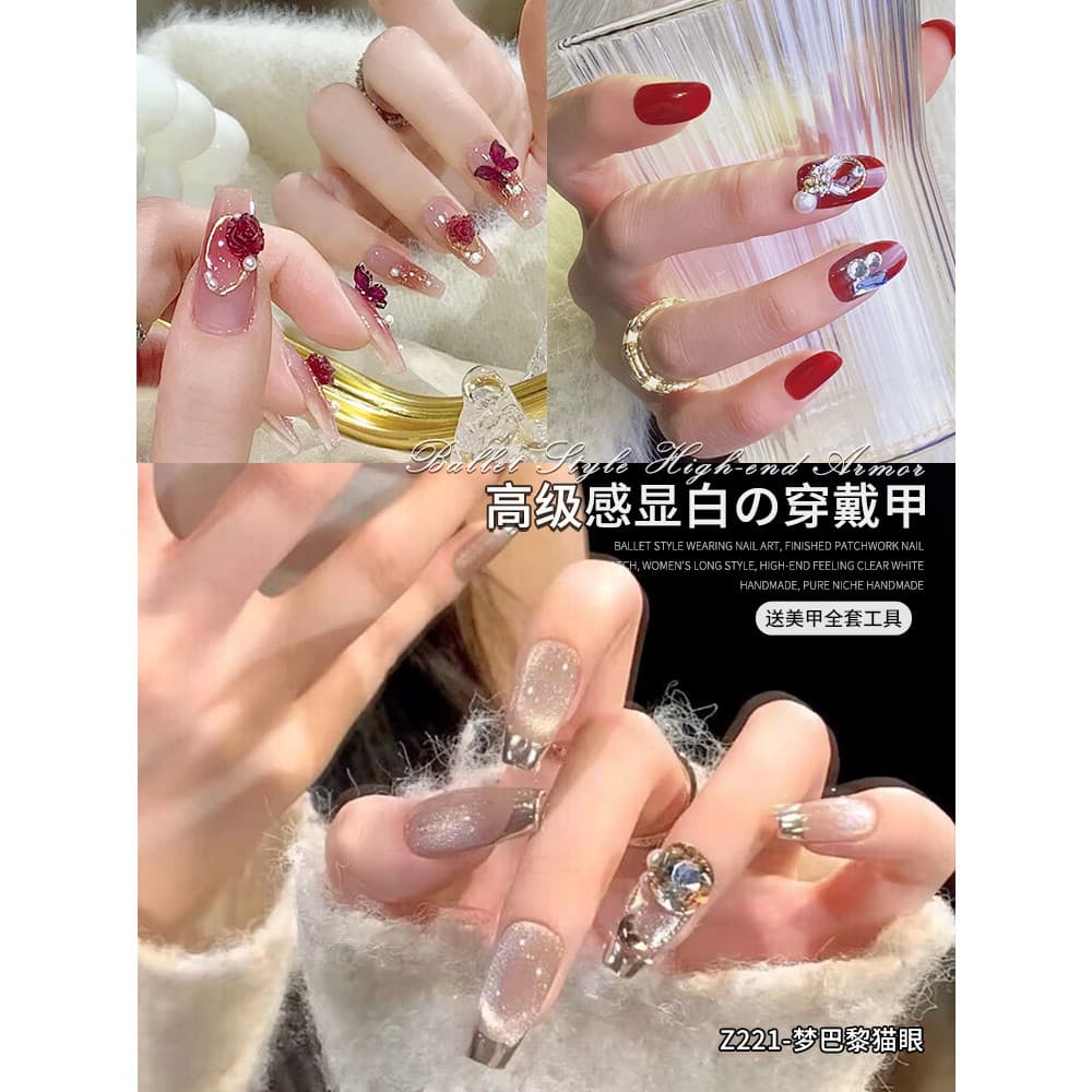 Usando unhas High-End sentimento 2026 novo estilo influenciador nicho branco falso prego remendo artesanal luz luxo Mani