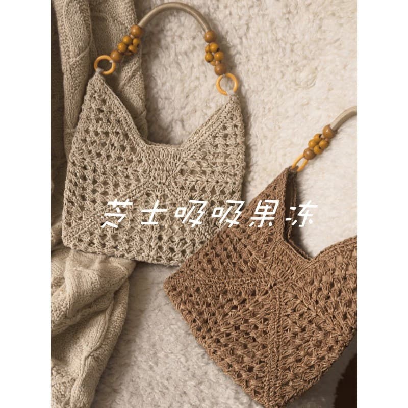 Sacola de tecido com contas estilo boêmio Bolsa feminina bolsa de ombro de grande capacidade