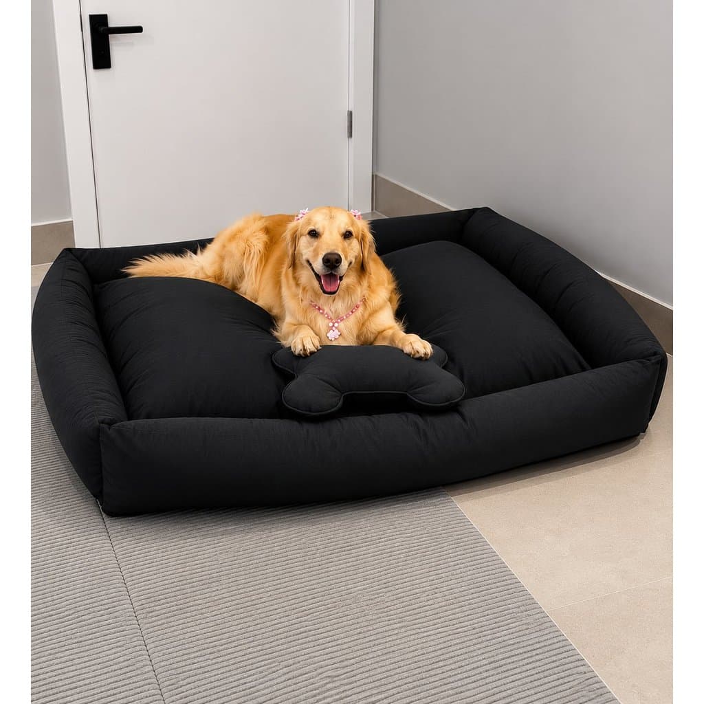 Cama Pet Impermeável Grande 100x70Cm e Media 70x50cm - 100% Lavável Confortável Para Cachorro Preto