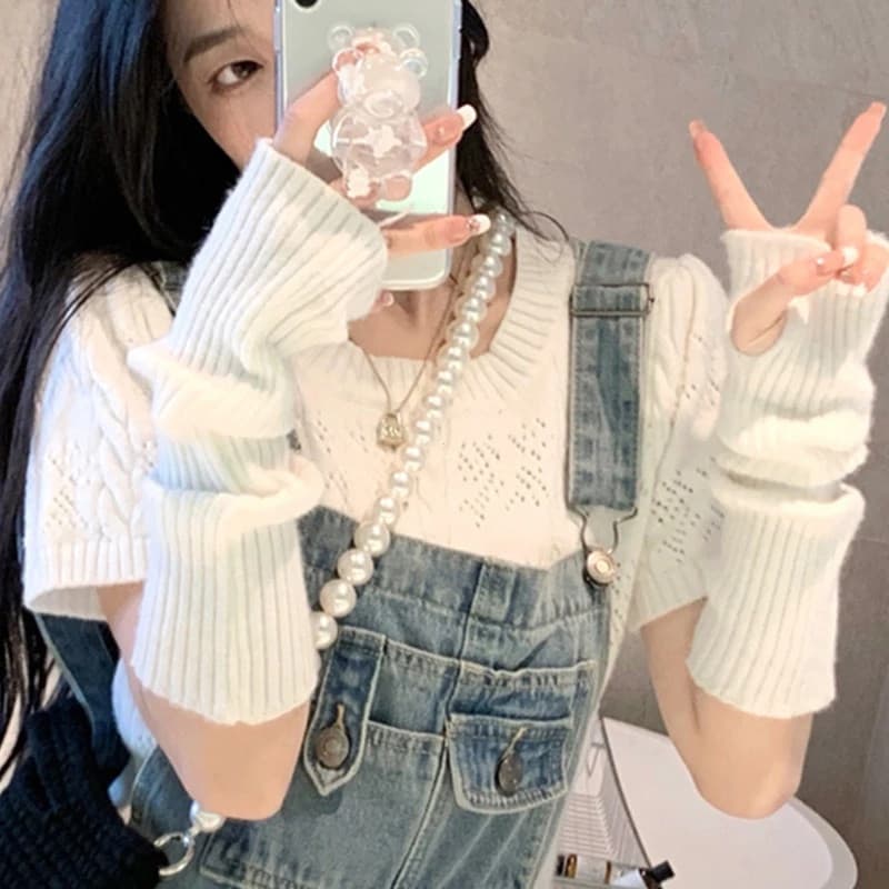 Luvas Longas Sem Dedos Y2k JK Lolita De Malha/Gothic Punk Japonês Keep Warm Half Finger Arm Cover Mittens