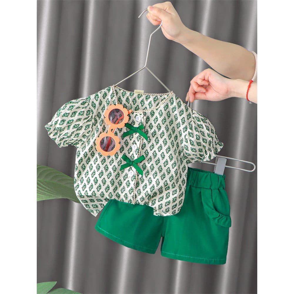 Feminino roupas de bebê terno de verão puro algodão bebê estilo ocidental roupas infantis de um ano de idade crianças te
