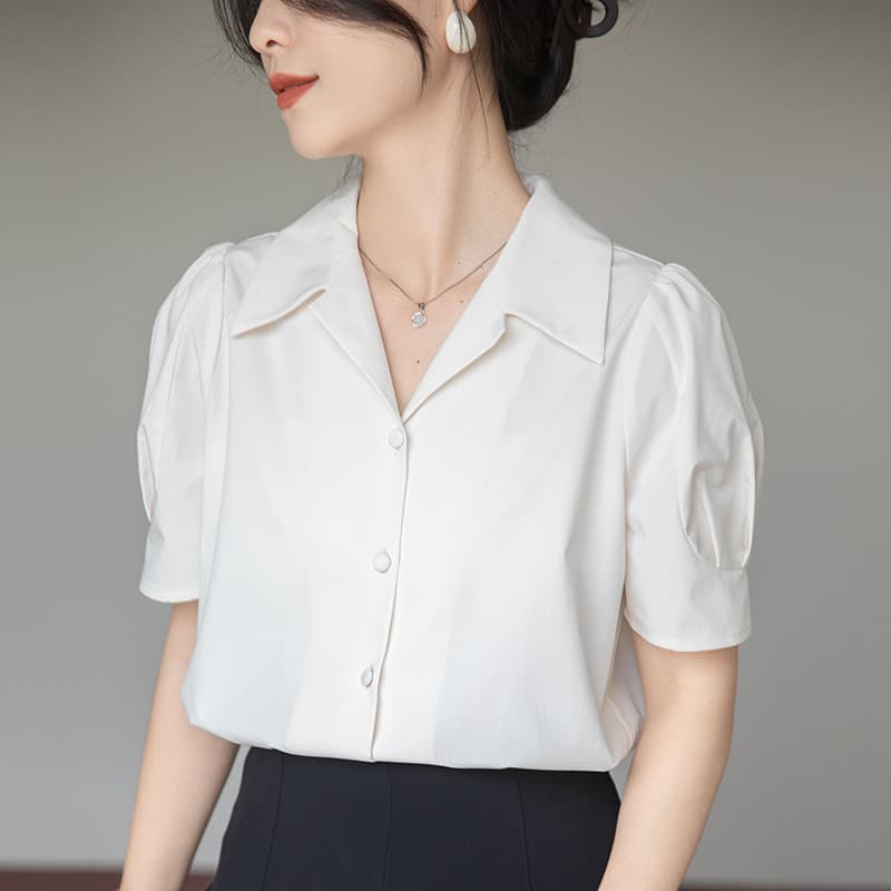 2024 novo estilo francês terno colarinho camisa de manga curta Design feminino nicho verão profissional entrevista camis