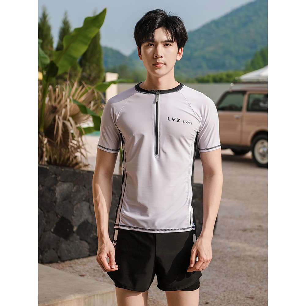 Maiô masculino calção de banho terno 2025 novo estilo jovens meninos Split Top Shorts primavera quente maiô masculino