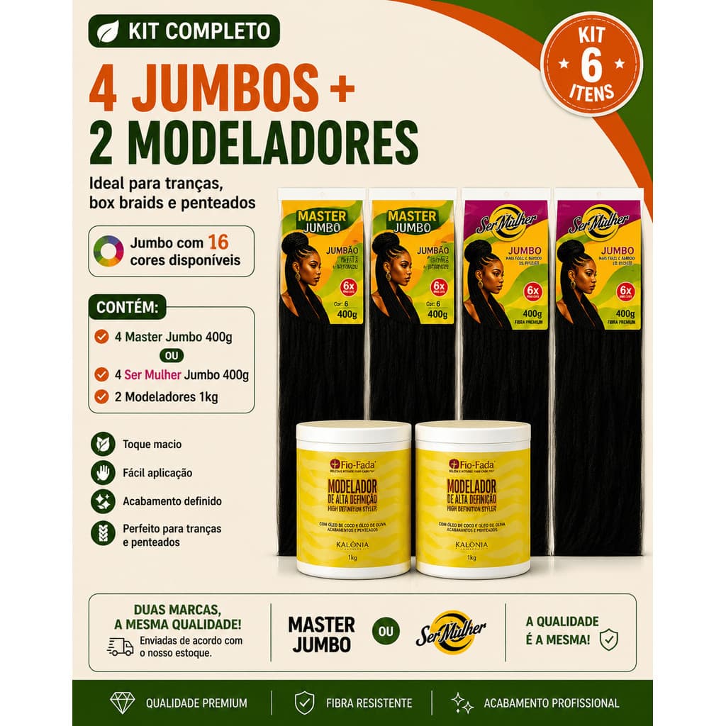 Kit 4 Jumbo 400g Para Tranças + 2 Pomada Modeladora 1kg Cabelo
