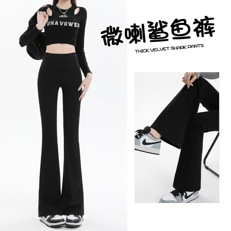 Micro-La tubarão calças femininas exterior Wear primavera outono fino cintura alta Hip-Lifting apertado preto Fitness ve