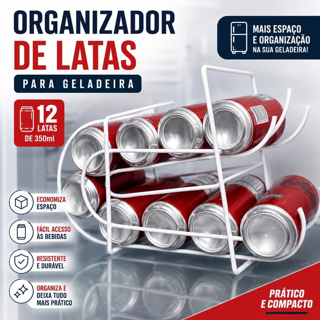 Organizador de Latas para Geladeira 12 Latas Porta Bebidas Prático e Compacto