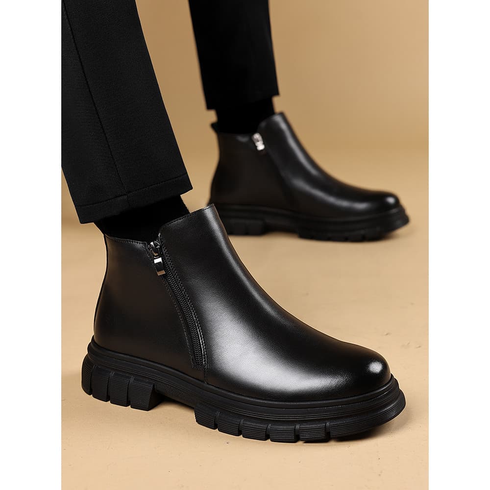 Botas de couro de outono masculinas de couro genuíno versão coreana estilo britânico na moda preto Mid-top Martin botas