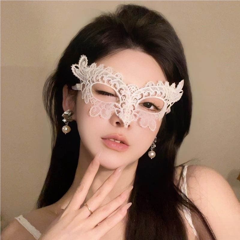 Flor branca meia máscara facial menina máscara de olho máscara de renda preta cos festa de máscaras vestir-se natal
