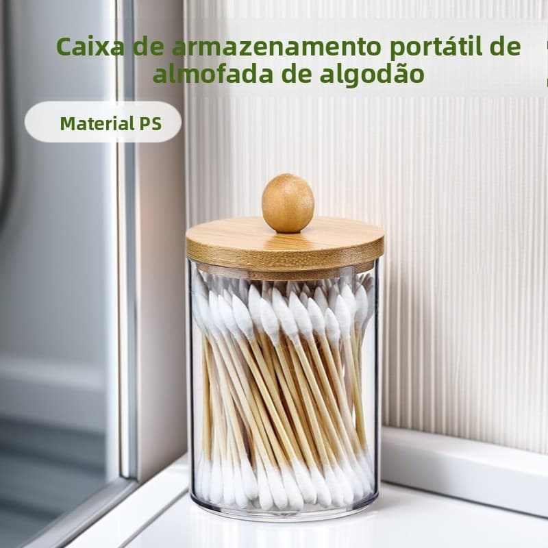Recipiente Redondo Portátil PS para Discos de Algodão e Esponjas de Maquiagem, Caixa para Algodão Removedor de Maquiagem