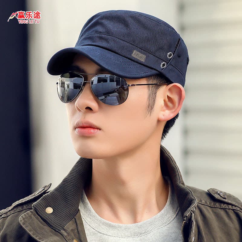 Primavera novo estilo masculino chapéu de topo plano respirável versão coreana protetor solar chapéu de sol viagem ao ar