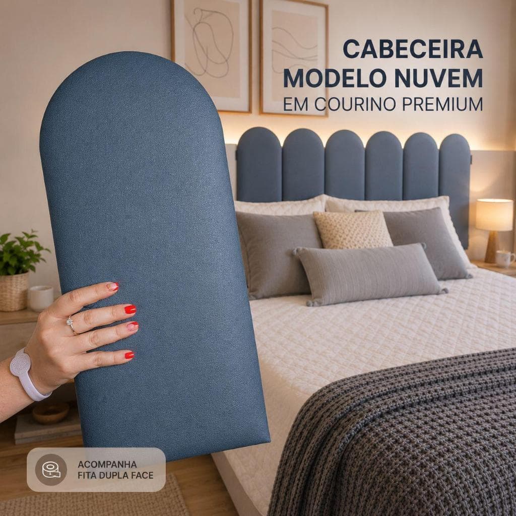 Kit Até 10 Cabeceiras Nuvem Em Courino Premium 45x20cm c/dupla face Solteiro, Casal, Quuen, king