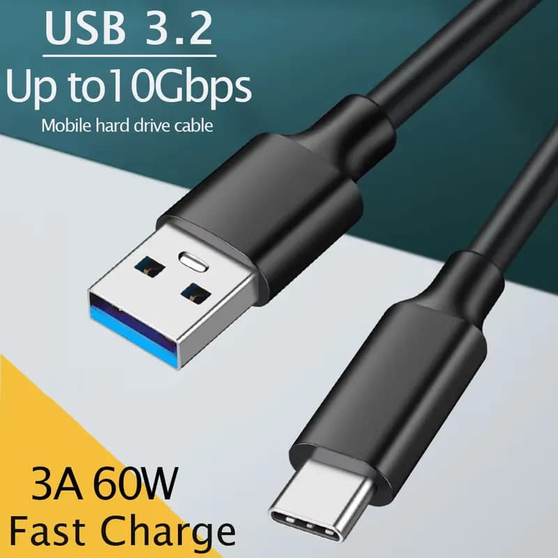 Cabo USB 3.2 10Gbps Tipo C, Cabo USB A para Tipo-C 3.2 Gen2, Transferência de Dados, Cabo para SSD USB C, para Disc
